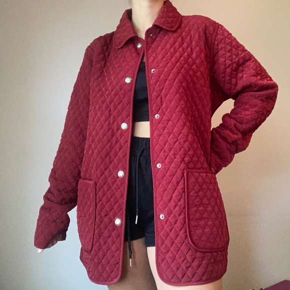 Reversible Dark Red + Gray Quilted Jacket - Picture 3 of 12